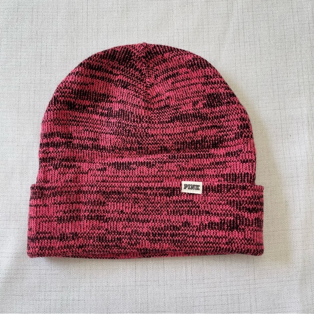 Victoria’s Secret Pink Beanie Winter Hat Spacedye Pink/Black One Size Fits All